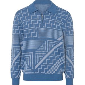 Classic - Polotrui - Middenblauw/Blauw gedessineerd - Lange Mouwen - 100% Polyacryl