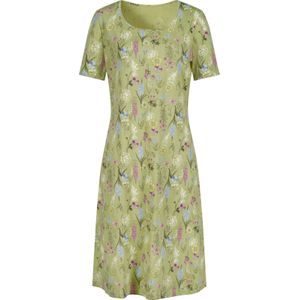 Dames Jersey jurk in lindegroen/kaki bedrukt