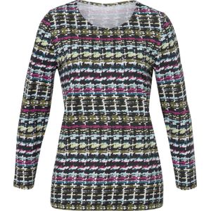 Dames Shirt met ronde hals in ecru/topaas bedrukt