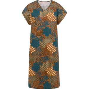 Dames Zomerjurk in roodbruin/petrol bedrukt
