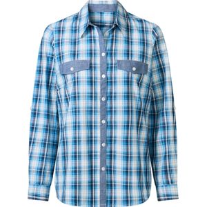 Dames Geruite blouse in turquoise/wit geruit