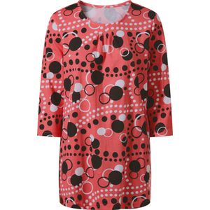 Dames Lang shirt in koraal/zwart geprint