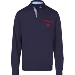 Heren Poloshirt met lange mouwen in marine/donkerrood