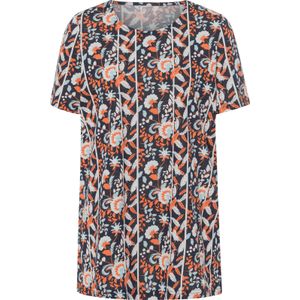 Dames Lang shirt in marine/oranje bedrukt