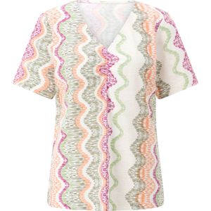 T-shirt - Ecru/Kaki - 100% Katoen - Gedessineerd