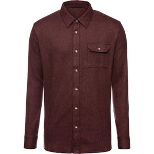 Overhemden - Bordeaux - Katoen/Scheerwol - Kentkraag - Lange Mouwen