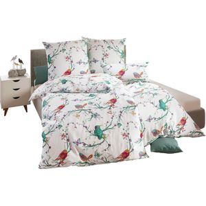 Bedtextiel in wit/groen geprint