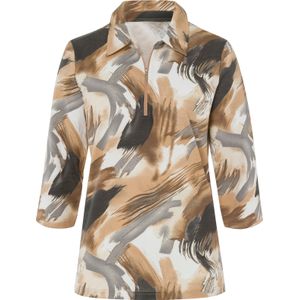 Dames Poloshirt in ecru/camel bedrukt