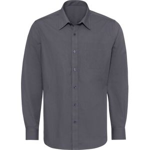 Overhemden - Antraciet - 100% Katoen - Steekzakken, Knoopsluiting, Lange Mouwen