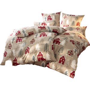 Dames Bedtextiel in beige/donkerrood bedrukt