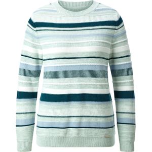 Dames Pullover met ronde hals in kalkmint/petrol gestreept