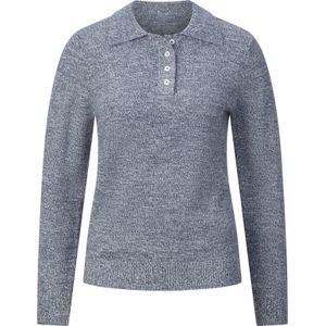 Dames Polopullover in rookblauw/ecru gemêleerd