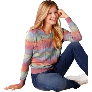 Dames Pullover met V-hals in flamingo/lila gedessineerd