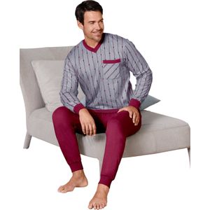 Heren Pyjama in grijs/bordeaux gemêleerd