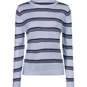 Dames Pullover met ronde hals in lichtblauw/donkerblauw gestreept