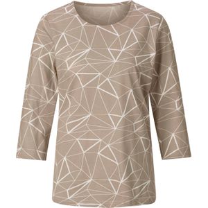 Dames Shirt met ronde hals in sesam/ecru bedrukt