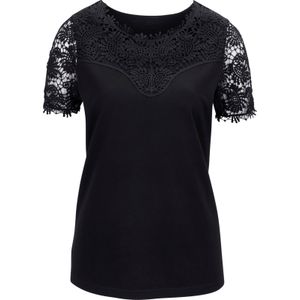 Classic Basics - Kanten Shirt - Zwart - 100% Katoen - Korte Mouwen