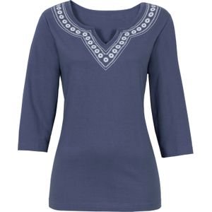 Dames Shirt met 3/4-mouw in jeansblauw