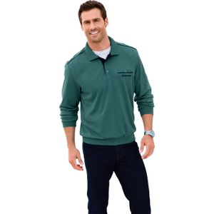 Smaragdgroen - Sweater - Katoen/Polyester - Knoopsluiting - Polokraag - Lange Mouwen