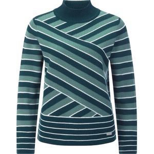 Dames Trui met opstaande kraag in jade/ecru gestreept