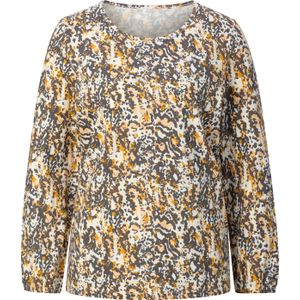 Dames Shirt met lange mouwen in ecru/antraciet bedrukt