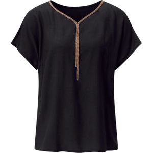 Classic Basics - Lange Blouse - Zwart - 100% Viscose - Korte Mouwen - V-hals