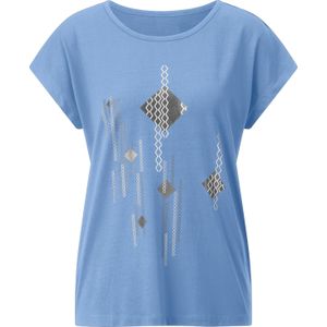 T-shirt - Hemelsblauw/Zwart - 100% Katoen - Gedessineerd