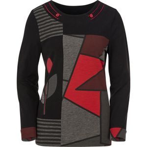 Zwart/Rood Gedessineerd - T-shirt - Katoen/Elastaan