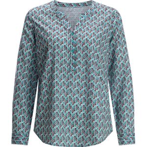 Dames Comfortabele blouse in oceaan/donkertaupe bedrukt