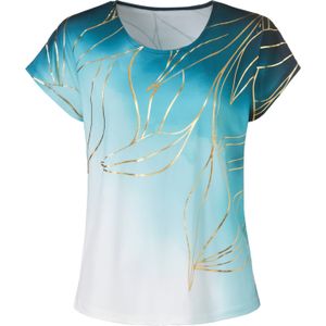 Dames Shirt met print in petrol/goudkleurig bedrukt