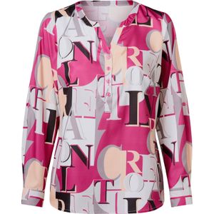 Dames Blouse met lange mouwen in fuchsia/lichtgrijs bedrukt