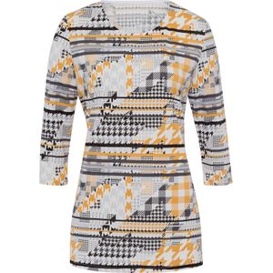 Dames Lang shirt in oker/grafiet bedrukt