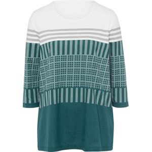 Dames Tuniekshirt in ecru/petrol bedrukt