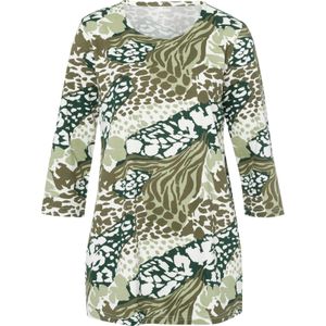 Dames Shirt met ronde hals in lindegroen/mos bedrukt