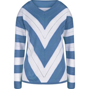 Dames Pullover met V-hals in middenblauw gedessineerd