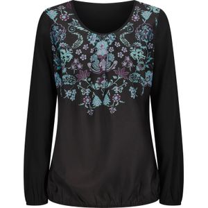 Dames Blouse met lange mouwen in zwart/turquoise geprint