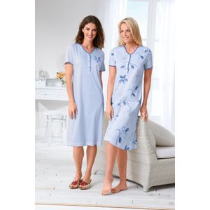 Dames Nachthemden met korte mouwen in blauw + blauw bedrukt