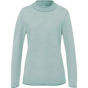 Dames Trui met opstaande kraag in salie/ecru gestreept