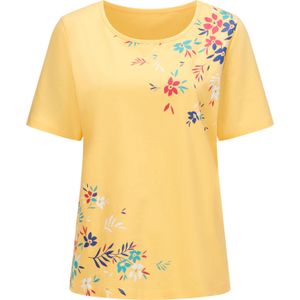 T-shirt - Gebloemd - Geel/Pink - 100% Katoen