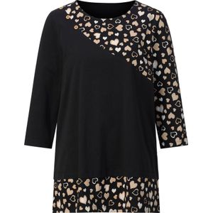 Dames Lang shirt in zwart/camel bedrukt