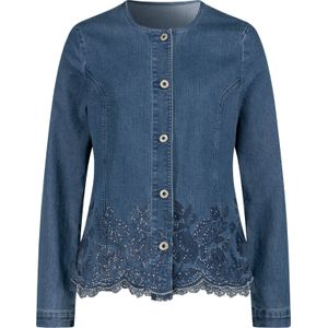 Jeansblouse - Blauw - Katoen - Bloemenborduursel