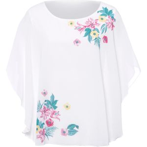 Blouse - Wit/Pink Gedessineerd - 100% Polyester