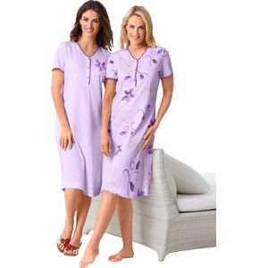 Dames Nachthemden met korte mouwen in paars + paars geprint