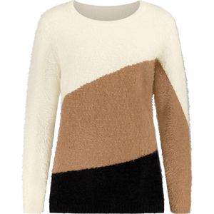 Dames Pullover met ronde hals in camel/zwart gedessineerd