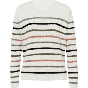 Dames Pullover met V-hals in ecru/zwart gestreept