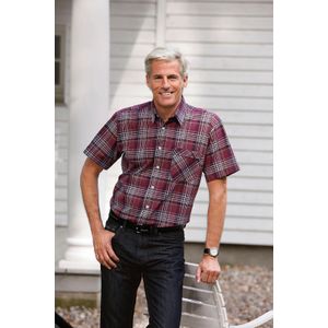 Overhemden - Bordeaux Geruit - 100% Katoen - Korte Mouwen