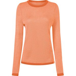 Dames Pullover met ronde hals in papaja/ecru gedessineerd