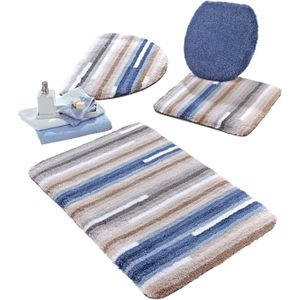 Badmat - Blauw - Rechthoekig - Meerkleurig Gedessineerd