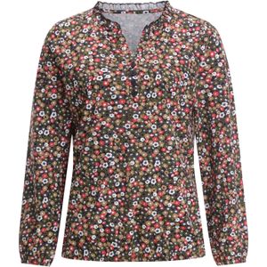 Dames Shirt met lange mouwen in grapefruit/olijf bedrukt