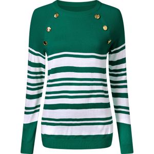 Dames Pullover met lange mouwen in groen/wit gestreept
